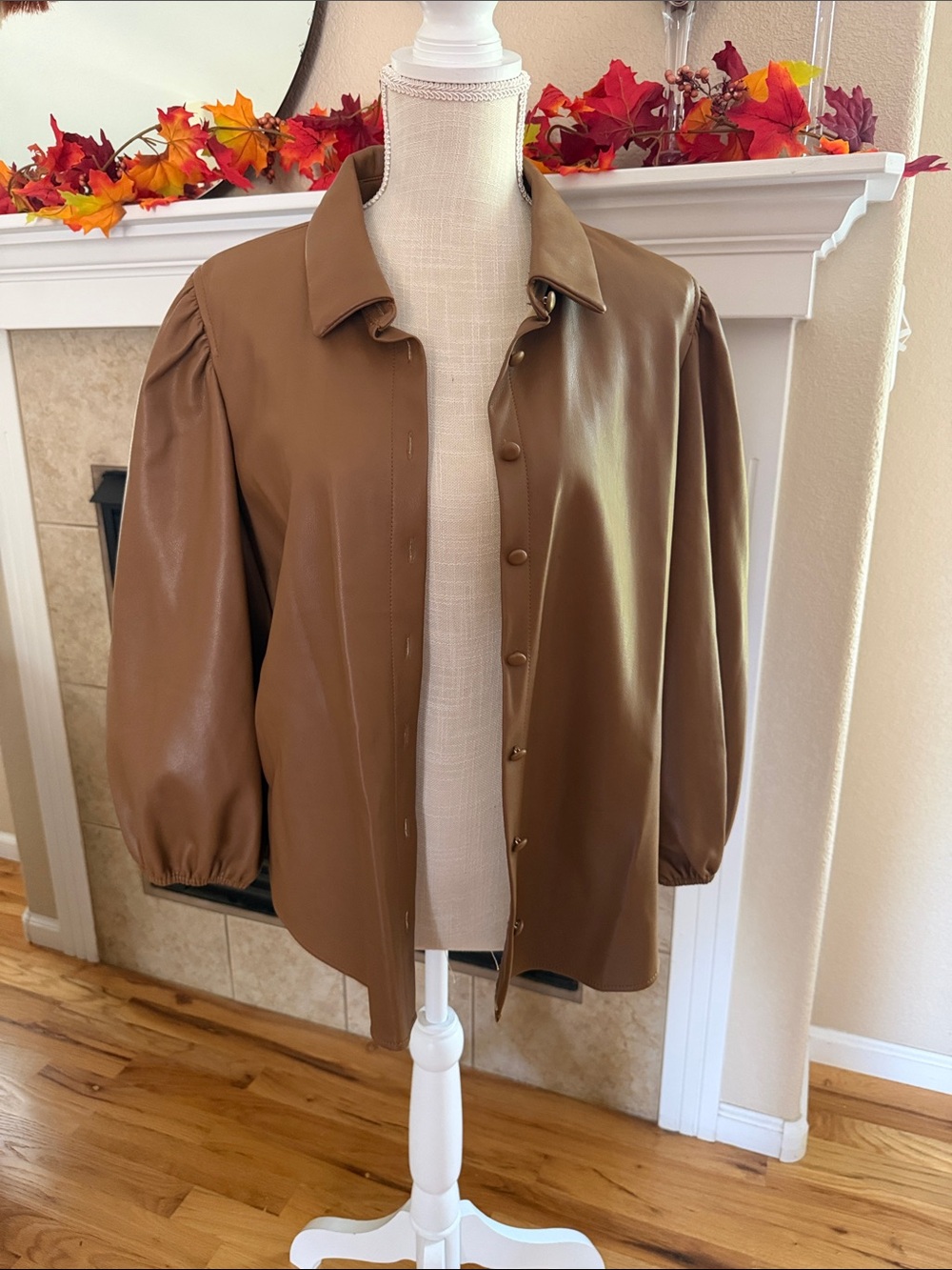 Marc Jacobs Brown Faux Leather Button Front Blouse